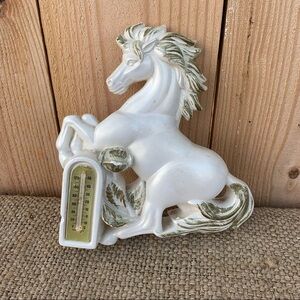 Vintage 1983 Miller Studio Chalkware Chalk Plaster White Horse Thermometer
